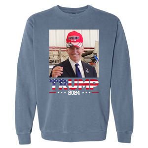 Joe Biden Wearing A Trump Hat Garment-Dyed Sweatshirt