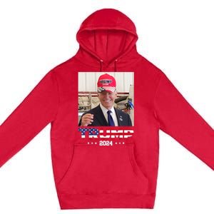 Joe Biden Wearing A Trump Hat Premium Pullover Hoodie