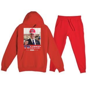 Joe Biden Wearing A Trump Hat Premium Hooded Sweatsuit Set