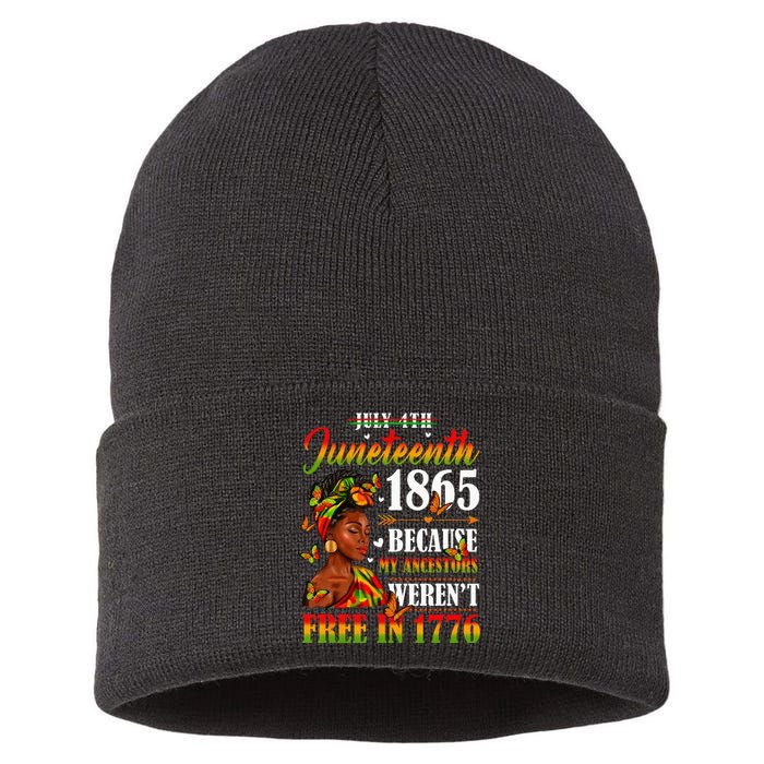 Juneteenth Black Wo Because My Ancestor Weren't Free 1776 Sustainable Knit Beanie