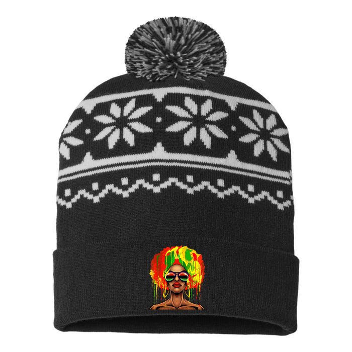 Juneteenth Black Wo Afro Hair Pop Art Black History USA-Made Snowflake Beanie