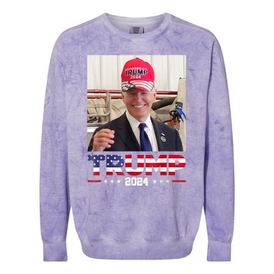 Joe Biden Wearing A Trump Hat Colorblast Crewneck Sweatshirt