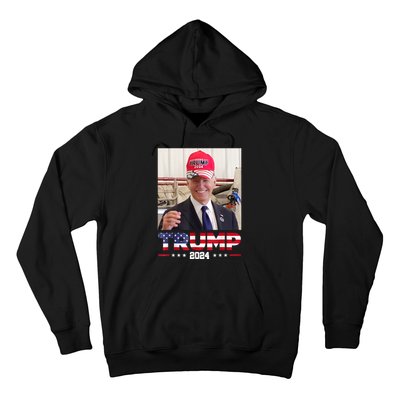 Joe Biden Wearing A Trump Hat Hoodie