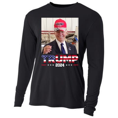 Joe Biden Wearing A Trump Hat Cooling Performance Long Sleeve Crew