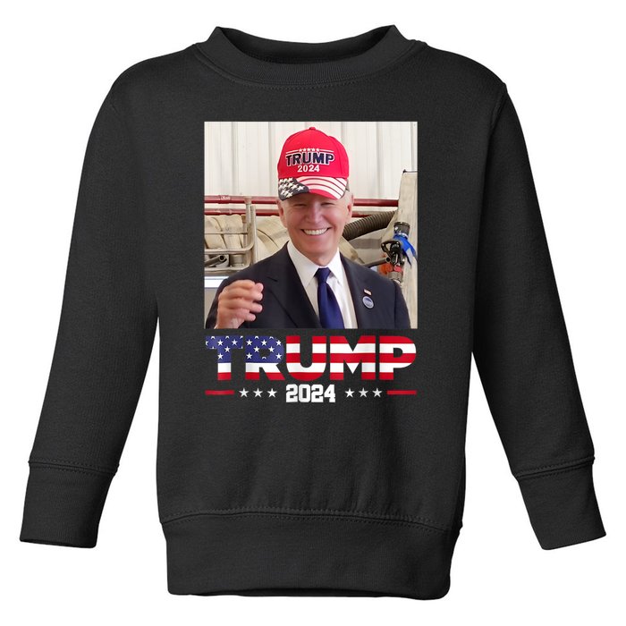 Joe Biden Wearing A Trump Hat Toddler Sweatshirt