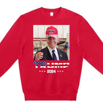 Joe Biden Wearing A Trump Hat Premium Crewneck Sweatshirt