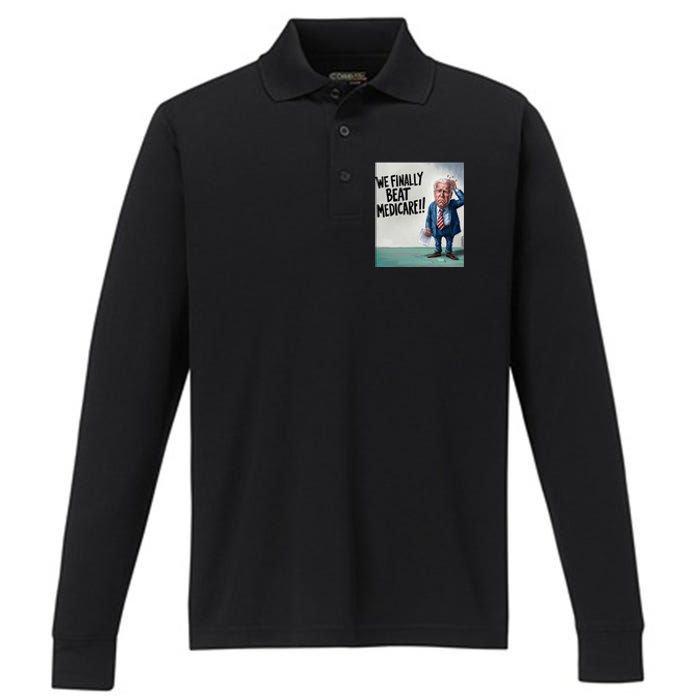 Joe Biden We Finally Beat Medicare! Performance Long Sleeve Polo