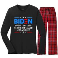 Joe Biden Wasn’T Elected He Was Installed Like A Toilet Women's Long Sleeve Flannel Pajama Set 