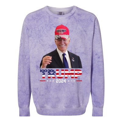 Joe Biden Wearing A Trump Hat Gift Colorblast Crewneck Sweatshirt