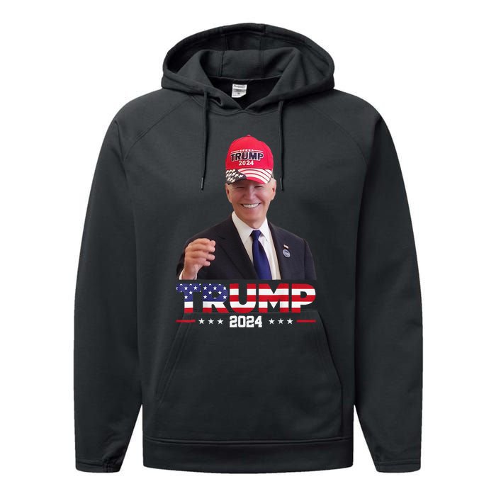 Joe Biden Wearing A Trump Hat Gift Performance Fleece Hoodie