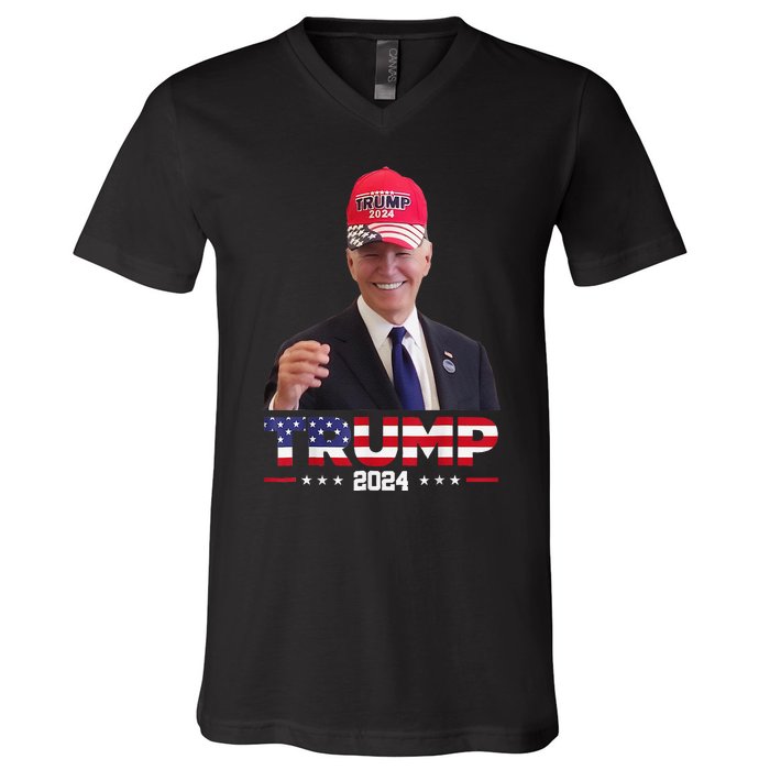 Joe Biden Wearing A Trump Hat Gift V-Neck T-Shirt