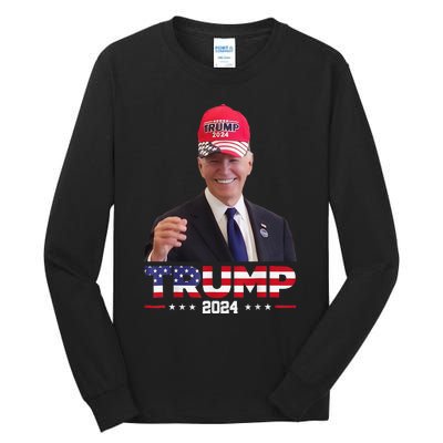 Joe Biden Wearing A Trump Hat Gift Tall Long Sleeve T-Shirt