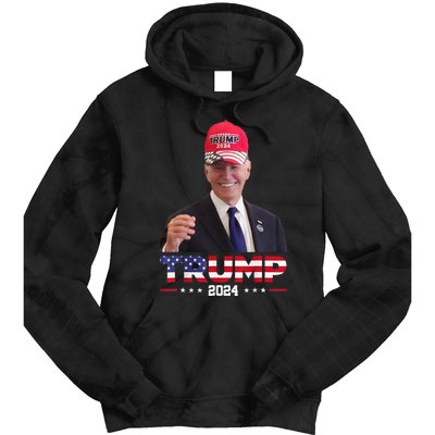 Joe Biden Wearing A Trump Hat Gift Tie Dye Hoodie