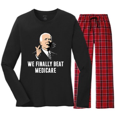 Joe Biden We Finally Beat Medicare Funny Anti Biden Women's Long Sleeve Flannel Pajama Set 