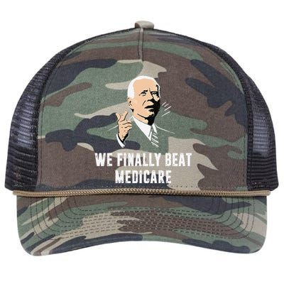 Joe Biden We Finally Beat Medicare Funny Anti Biden Retro Rope Trucker Hat Cap