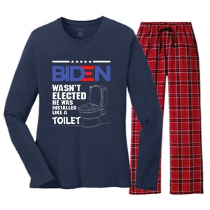 Joe Biden Wasn’t Elected He Was Installed Like A Toilet Women's Long Sleeve Flannel Pajama Set 