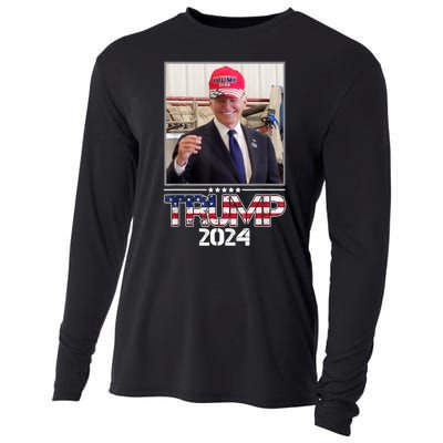 Joe Biden Wearing A Trump Hat Election 2024 Funny Cooling Performance Long Sleeve Crew