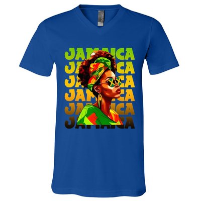 Jamaican Black Woman Melanin Jamaican Girl Afro Hair Pride V-Neck T-Shirt