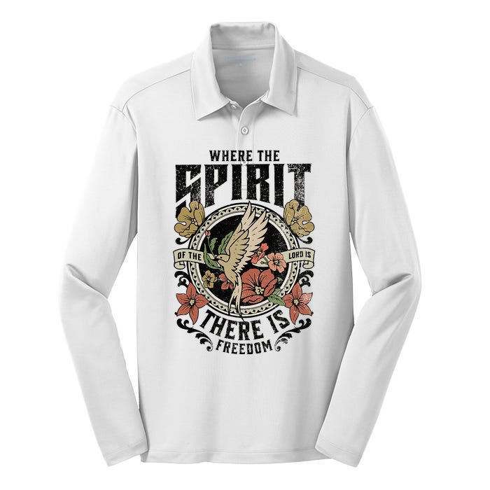 Jesus Bible Where The Spirit Of The Lord Is There Is Freedom Silk Touch Performance Long Sleeve Polo