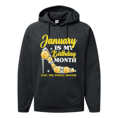 January Birthday Wo Yep The Whole Month Bling Performance Fleece Hoodie