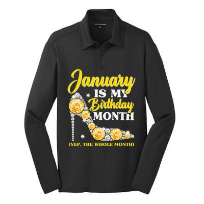 January Birthday Wo Yep The Whole Month Bling Silk Touch Performance Long Sleeve Polo