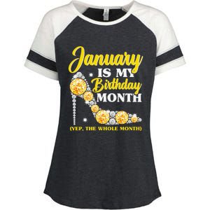 January Birthday Wo Yep The Whole Month Bling Enza Ladies Jersey Colorblock Tee