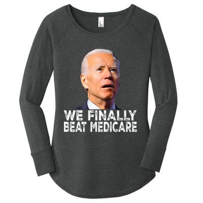 Joe Biden We Finally Beat Medicare Funny Political Women's Perfect Tri Tunic Long Sleeve Shirt