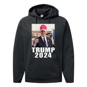 Joe Biden Wearing Trump 2024 Hat Performance Fleece Hoodie