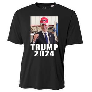 Joe Biden Wearing Trump 2024 Hat Cooling Performance Crew T-Shirt