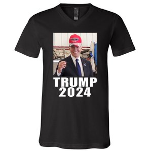 Joe Biden Wearing Trump 2024 Hat V-Neck T-Shirt