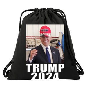 Joe Biden Wearing Trump 2024 Hat Drawstring Bag