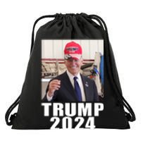 Joe Biden Wearing Trump 2024 Hat Drawstring Bag