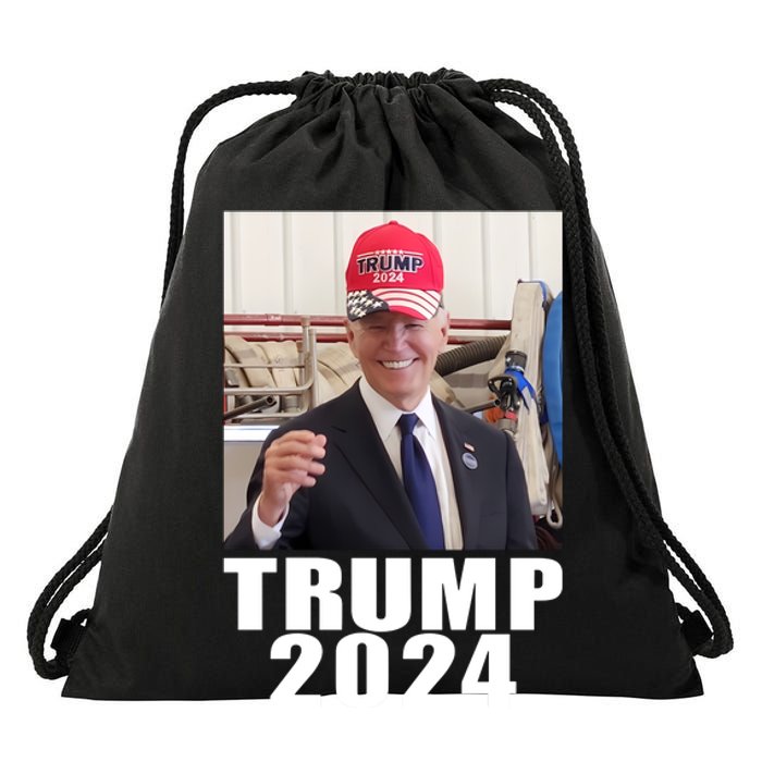 Joe Biden Wearing Trump 2024 Hat Drawstring Bag