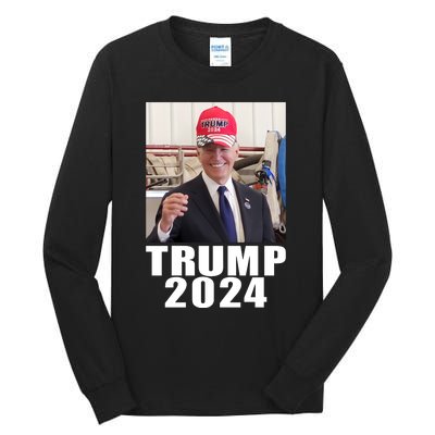 Joe Biden Wearing Trump 2024 Hat Tall Long Sleeve T-Shirt