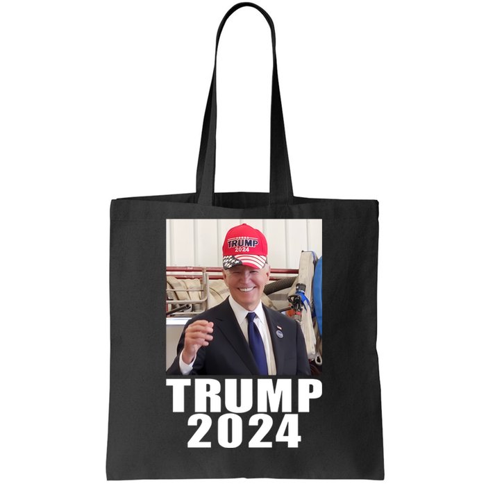 Joe Biden Wearing Trump 2024 Hat Tote Bag