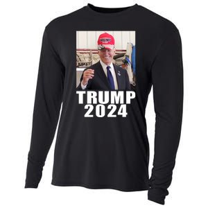 Joe Biden Wearing Trump 2024 Hat Cooling Performance Long Sleeve Crew