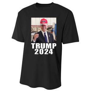 Joe Biden Wearing Trump 2024 Hat Performance Sprint T-Shirt