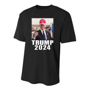 Joe Biden Wearing Trump 2024 Hat Youth Performance Sprint T-Shirt