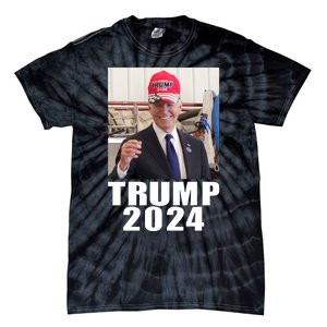 Joe Biden Wearing Trump 2024 Hat Tie-Dye T-Shirt