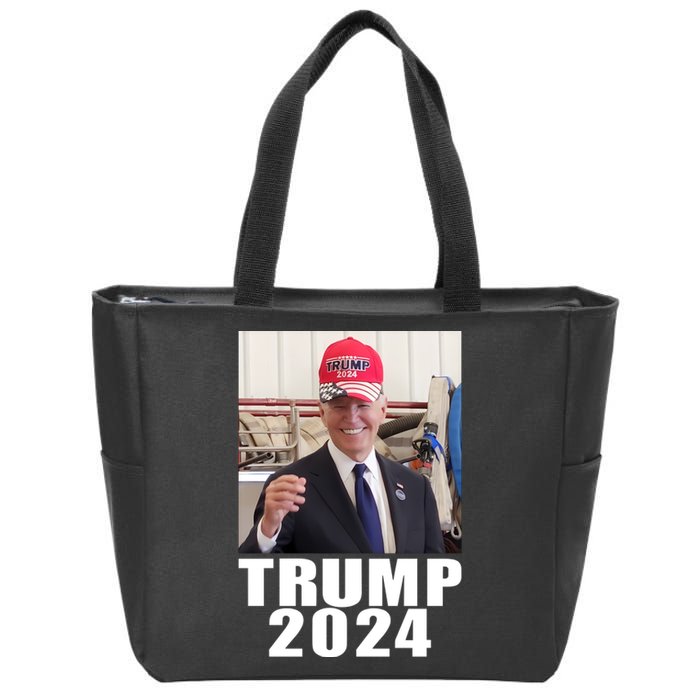 Joe Biden Wearing Trump 2024 Hat Zip Tote Bag