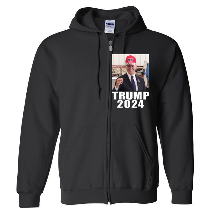 Joe Biden Wearing Trump 2024 Hat Full Zip Hoodie