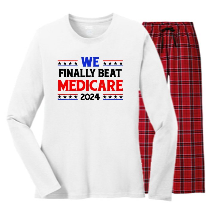 Joe Biden We Finally Beat Medicare Funny Anti Biden Women's Long Sleeve Flannel Pajama Set 