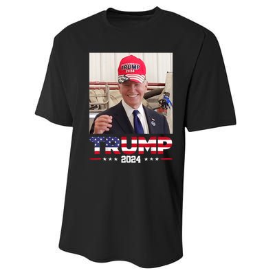 Joe Biden Wearing A Trump Hat Performance Sprint T-Shirt