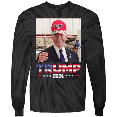 Joe Biden Wearing A Trump Hat Tie-Dye Long Sleeve Shirt