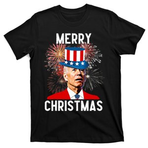 Joe Biden Xmas Merry Christmas For Funny 4th Of July T-Shirt