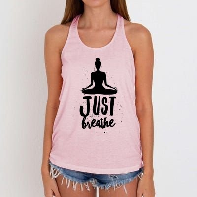 Just Breathe Yoga Namaste Spiritual Zen Meditation Meaningful Gift Women's Knotted Racerback Tank