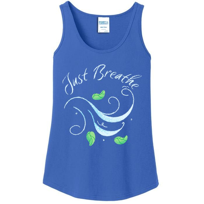 Just Breathe Yoga Meditation Inspirational Relax Tee Gift Ladies Essential Tank