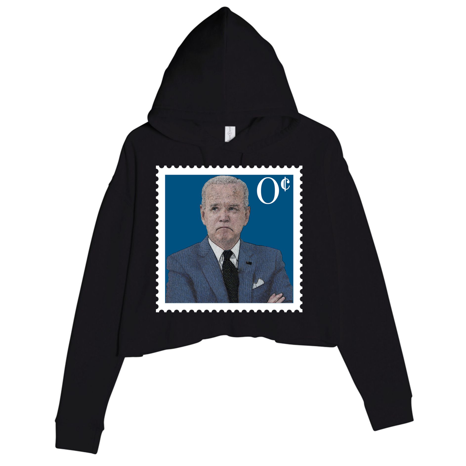 Joe Biden Zero Cents Stamp 0 Funny Worthless President Crop Fleece Hoodie