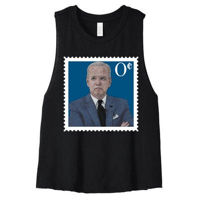 Joe Biden Zero Cents Stamp 0 Funny Worthless President Women's Racerback Cropped Tank