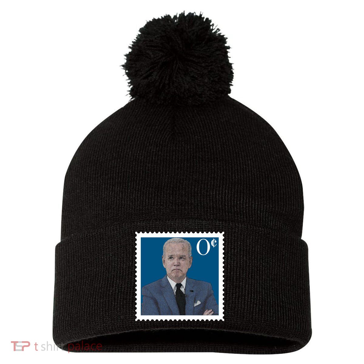 Joe Biden Zero Cents Stamp 0 Funny Worthless President Pom Pom 12in Knit Beanie